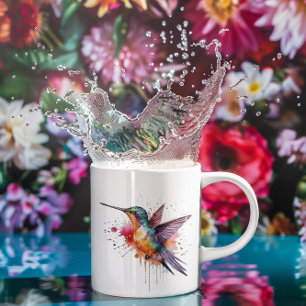 Colorful Flight, watercolor hummingbird Coffee Mug