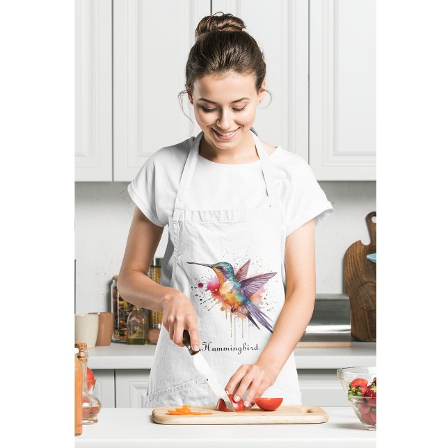 Colorful Flight, watercolor hummingbird custom Apron (Creator Uploaded)