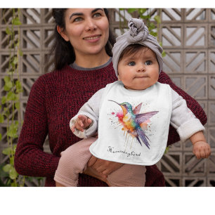 Colorful Flight, watercolor hummingbird custom Baby Bib
