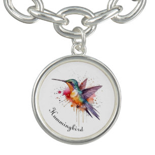 Colorful Flight, watercolor hummingbird custom Bracelet