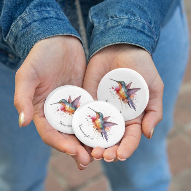 Colorful Flight, watercolor hummingbird custom Button (Creator Uploaded)