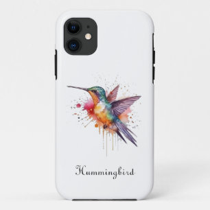 Colorful Flight, watercolor hummingbird custom iPhone 11 Case