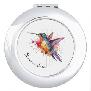 Colorful Flight, watercolor hummingbird custom Compact Mirror
