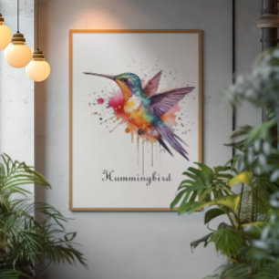 Colorful Flight, watercolor hummingbird custom Framed Art