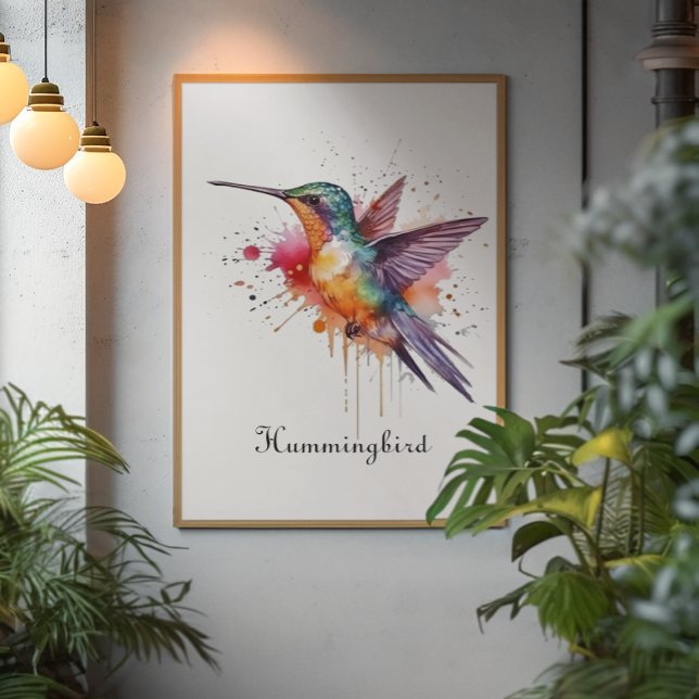 Colorful Flight, watercolor hummingbird custom Framed Art (Creator Uploaded)