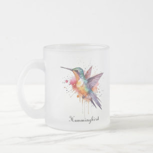 Colorful Flight, watercolor hummingbird custom Frosted Glass Coffee Mug