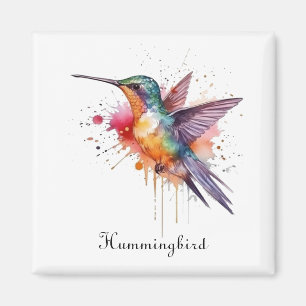 Colorful Flight, watercolor hummingbird custom Magnet