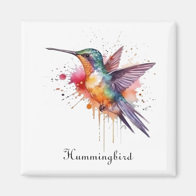 Colorful Flight, watercolor hummingbird custom Magnet (Front)