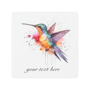 Colorful Flight, watercolor hummingbird custom Metal Print