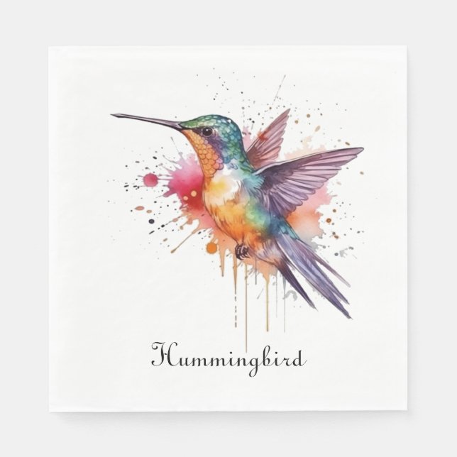 Colorful Flight, watercolor hummingbird custom Napkins (Front)