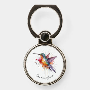 Colorful Flight, watercolor hummingbird custom Phone Ring Stand