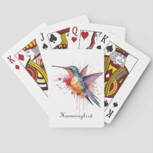 Colorful Flight, watercolor hummingbird custom Poker Cards