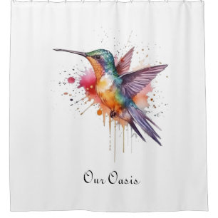 Colorful Flight, watercolor hummingbird custom Shower Curtain
