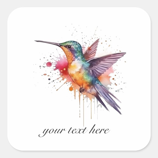 Colorful Flight, watercolor hummingbird custom Square Sticker (Front)