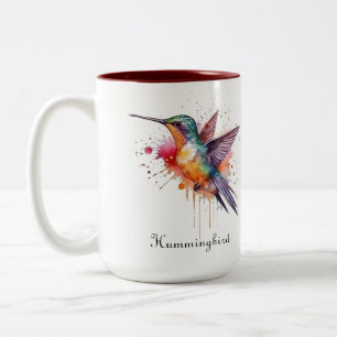 Colorful Flight, watercolor hummingbird custom Two-Tone Coffee Mug