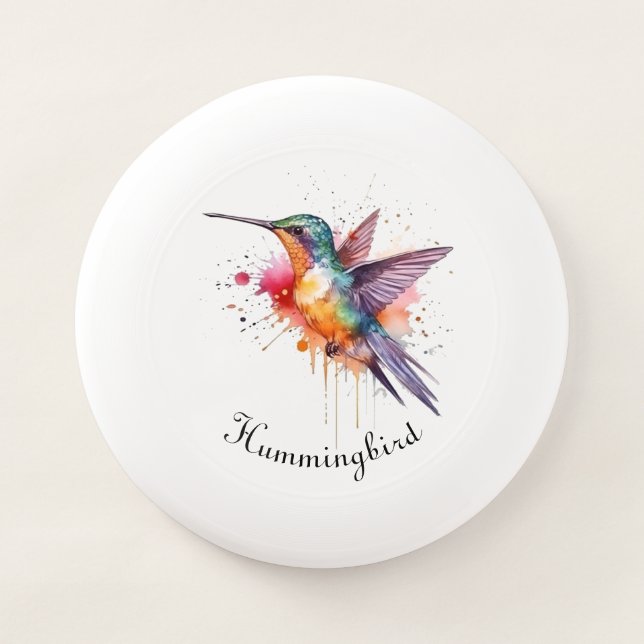 Colorful Flight, watercolor hummingbird custom Wham-O Frisbee (Front)