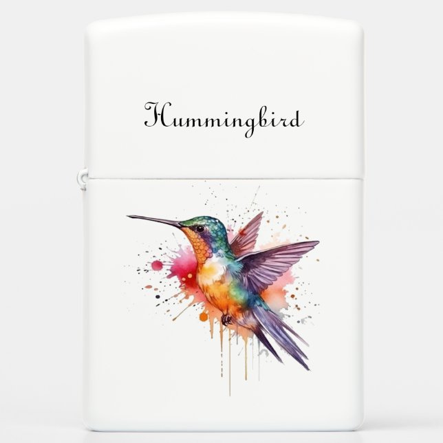 Colorful Flight, watercolor hummingbird custom Zippo Lighter (Front)