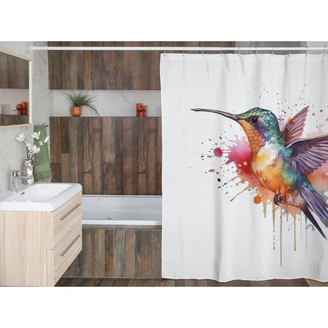 Colorful Flight, watercolor hummingbird  Shower Curtain (Creator Uploaded)