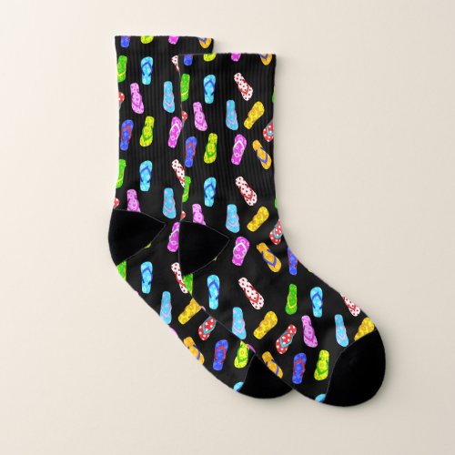 Colorful Flip Flop Pattern Black Socks