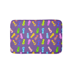 Colorful Flip Flop Sandals Pattern Purple Bath Mat