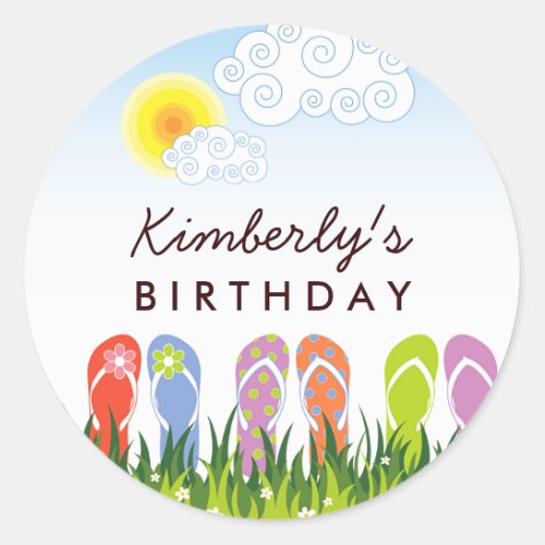 Colorful Flip Flops Fun In The Sun Birthday Party Classic Round Sticker