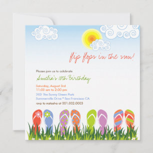 Colorful Flip Flops Fun In The Sun Birthday Party Invitation