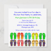 Colorful Flip Flops Pool Party Invitation (Back)