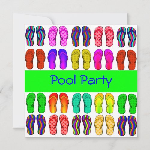 Colorful Flip Flops Pool Party Invitation