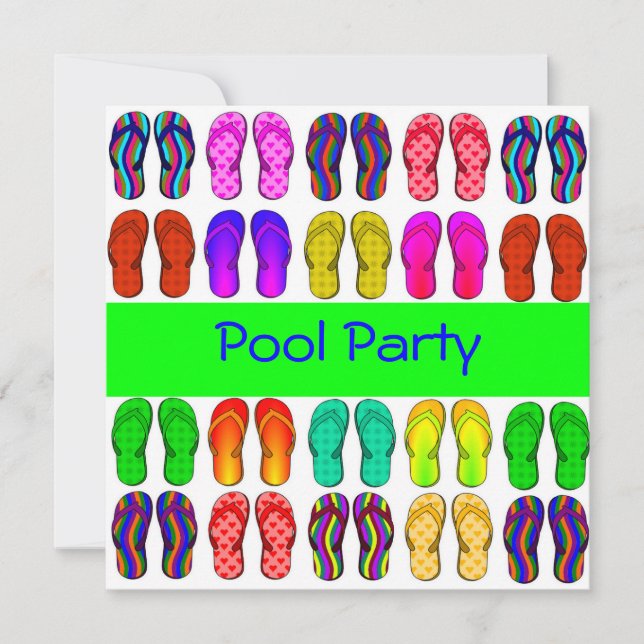 Colorful Flip Flops Pool Party Invitation (Front)