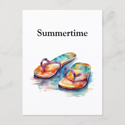 colorful flip flops watercolor customizable  postcard