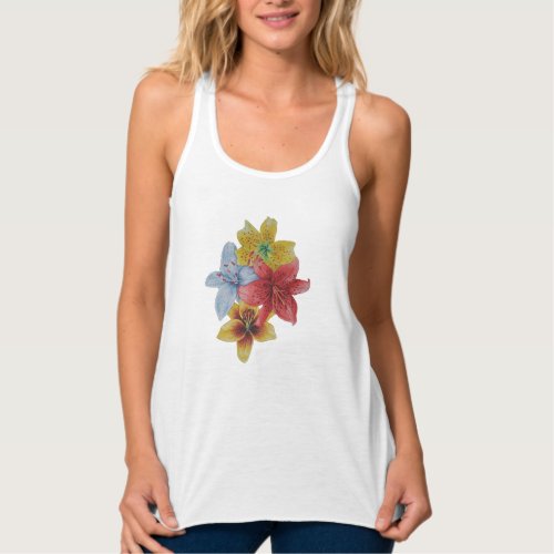 colorful floaral picture of pretty lily flowers tank top