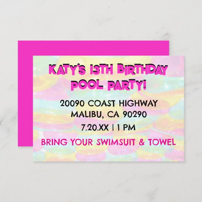 Colorful Floaties 13th Birthday Pool Party Invitation (Front/Back)