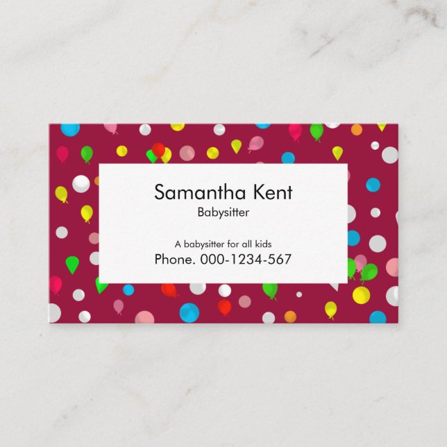 Colorful Floating Balloons Babysitter Business Card (Front)