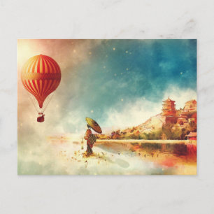 Colorful Floating Hot Air Balloon Flying Japan Postcard