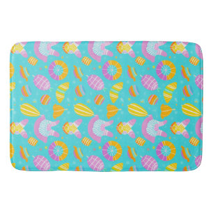 Colorful Floating Pool Toys on Blue Water Bath Mat
