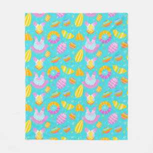 Colorful Floating Pool Toys on Blue Water Fleece Blanket