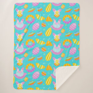Colorful Floating Pool Toys on Blue Water Sherpa Blanket