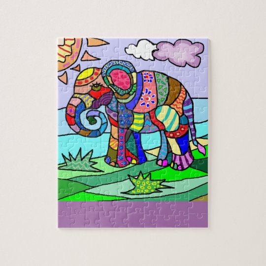 Colorful Flocloristic Abstract Elephant Painting Jigsaw Puzzle