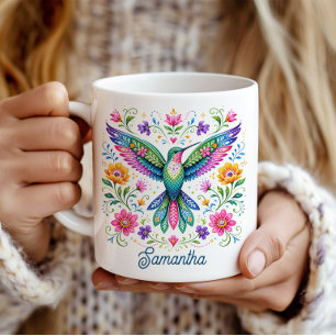 Colorful Flok Art Hummingbird Coffee Mug