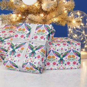 Colorful Flok Art Hummingbird Wrapping Paper