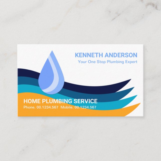 Colorful Flooded Water Layers Pipe Fitter Plumber Business Card (Front)