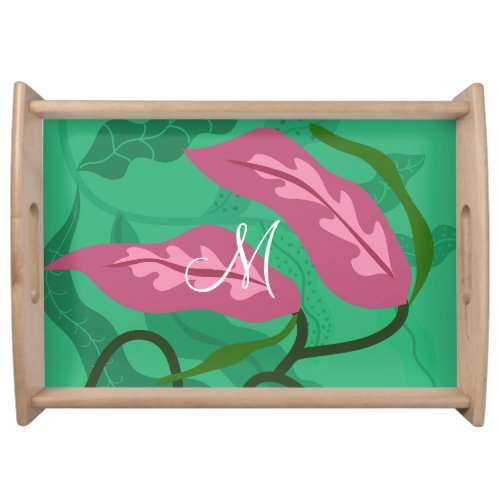 Colorful Flora and Foliage Deep Fuchsia on Green Serving Tray