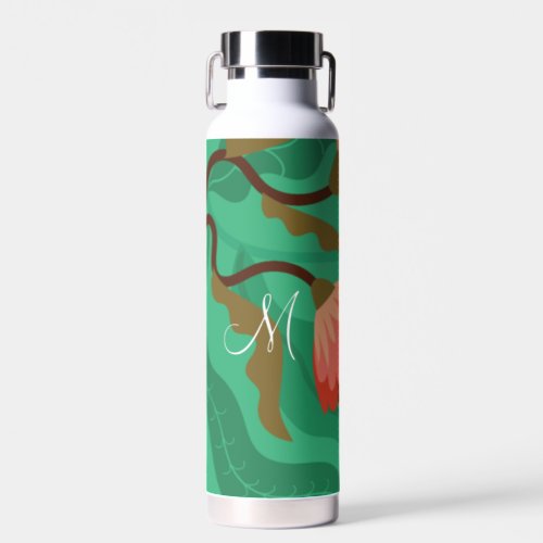 Colorful Flora and Foliage Red on Green Water Bottle
