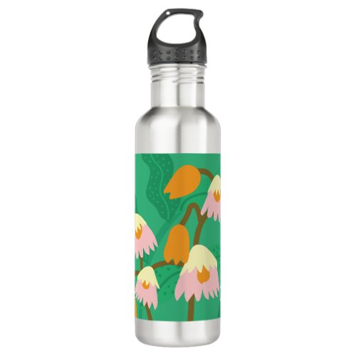 Colorful Flora and Foliage with Pink on Green Stainless Steel Water Bottle