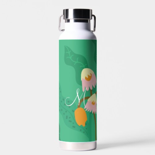 Colorful Flora and Foliage with Pink on Green Water Bottle