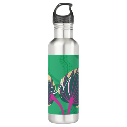 Colorful Flora and Foliage with Purple on Green Stainless Steel Water Bottle