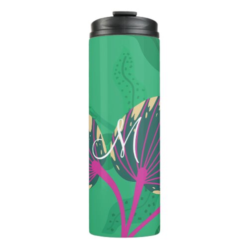 Colorful Flora and Foliage with Purple on Green Thermal Tumbler