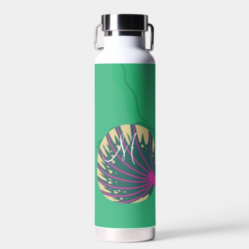 Colorful Flora and Foliage with Purple on Green Water Bottle