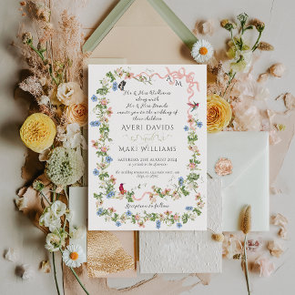 Colorful Flora Bow Garden Elegant Photo Wedding Invitation
