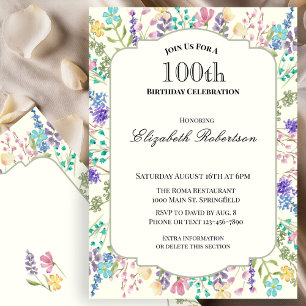 Colorful Floral 100th Birthday Invitation